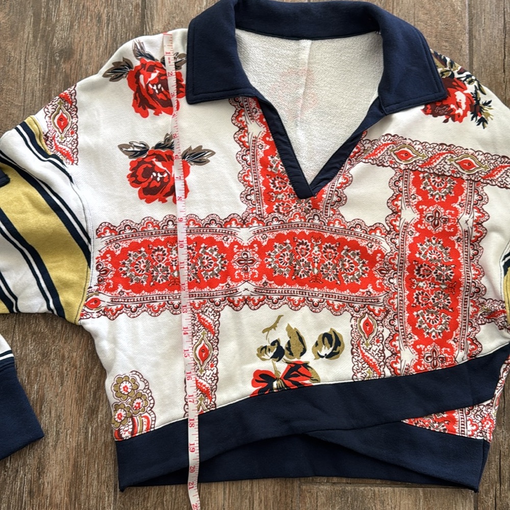 Free People Mixed Print Collared Top - Picture 7 of 7